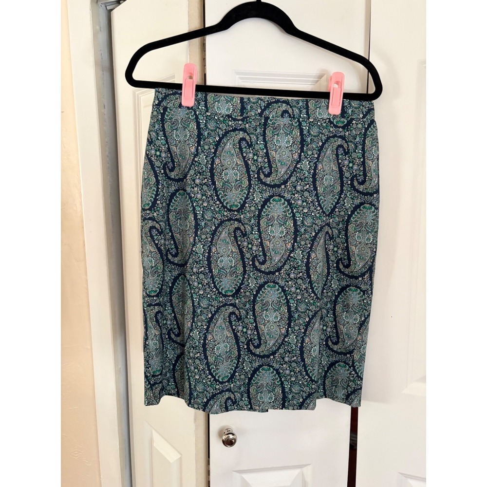 J.Crew Re-Imagined Paisley Jacquard Pencil Skirt Navy Green 10